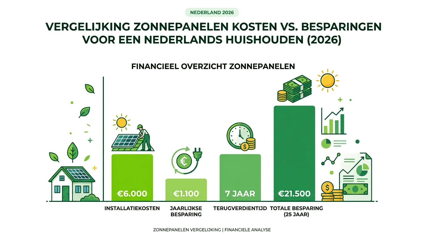 Infographic zonnepanelen kosten vs besparing 2026